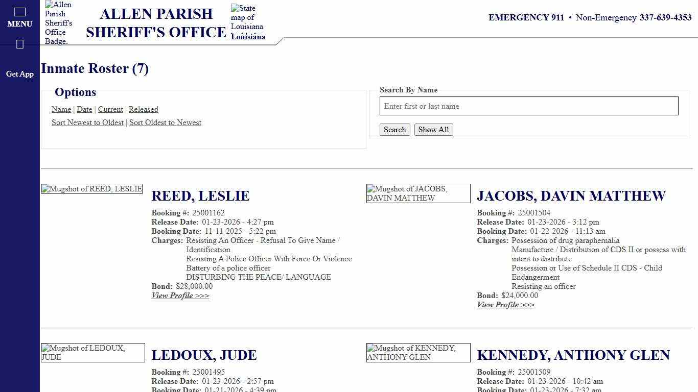 Inmate Roster - Released Inmates Booking Date Descending - Allen Parish Sheriff's Office