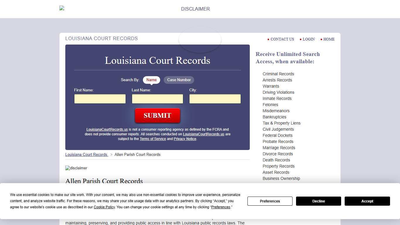 Allen parish Court Records LouisianaCourtRecords.us