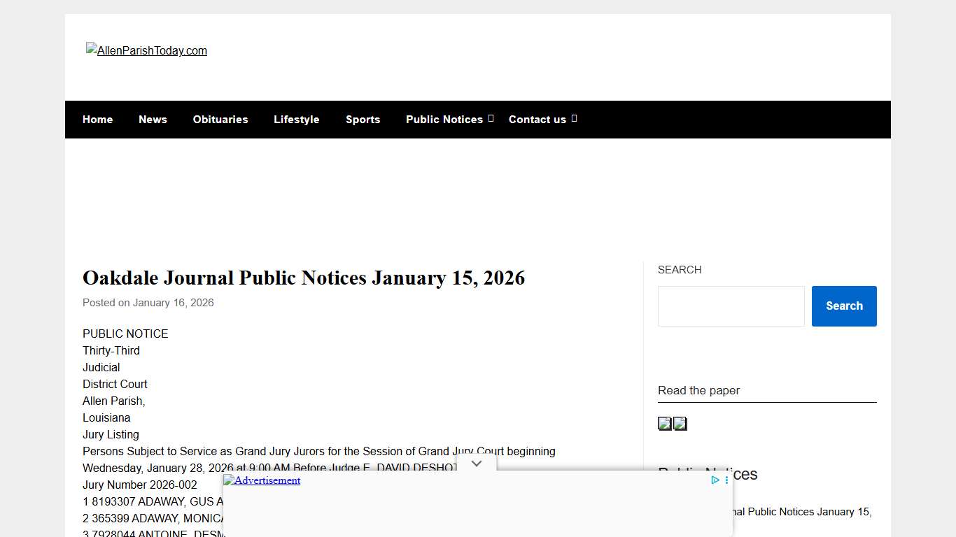 Oakdale Journal Public Notices January 15, 2026 – AllenParishToday.com