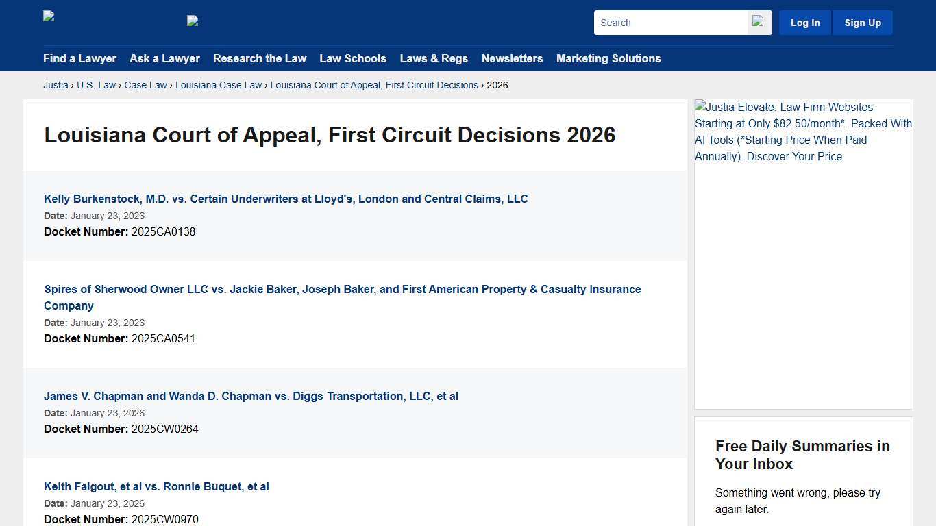 2026 :: Louisiana Court of Appeal, First Circuit Decisions :: Louisiana Case Law :: Louisiana Law :: U.S. Law :: Justia